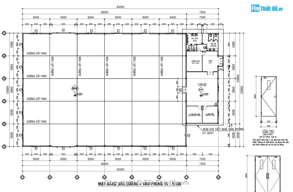 nhà xưởng kết hợp văn phòng,thẩm duyệt PCCC,bản vẽ nhà xưởng 25x43m